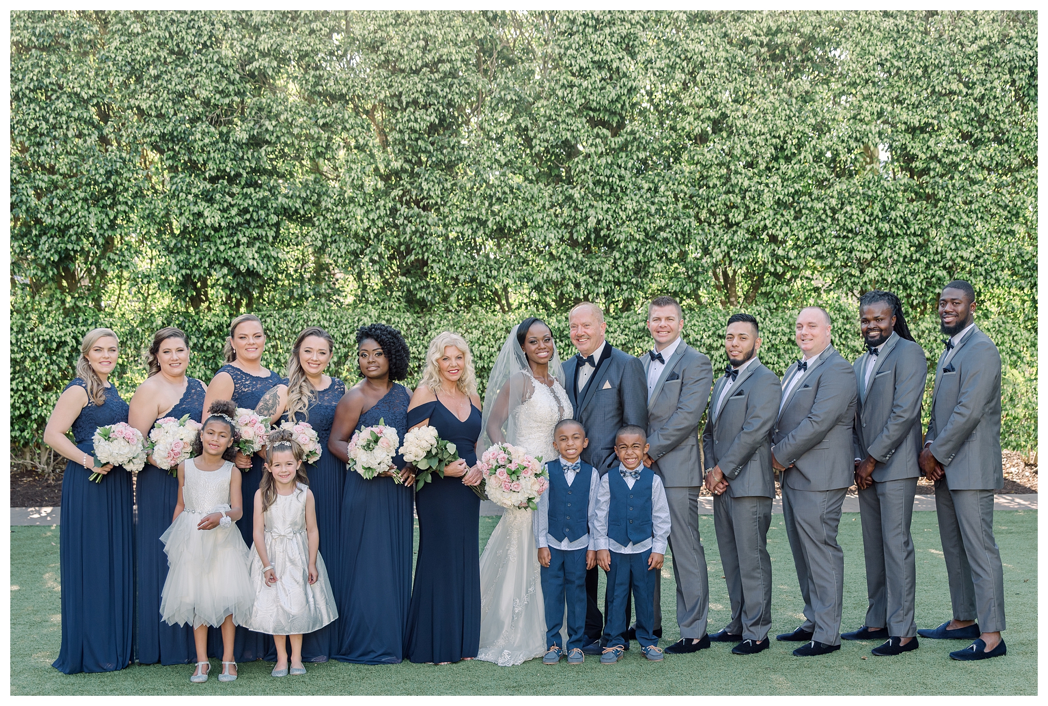 Bridal Party Portraits with navy, grey, and blush accents by Jessica McCalla Photography. Florida Wedding Photographer